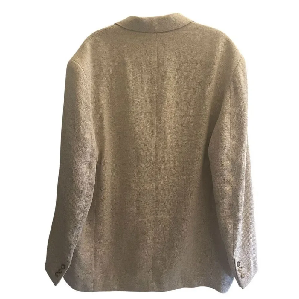 Vtg Structure Tan Khaki Linen Cotton Blend Blazer Jacket Sport Coat Men’s Sz XL